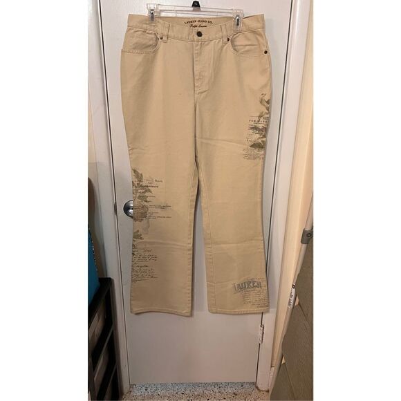 LAUREN RALPH LAUREN JEANS CO.  LETTER PRINT NATURAL HIGH RISE SLIMING PANTS SZ 1 - Picture 3 of 10